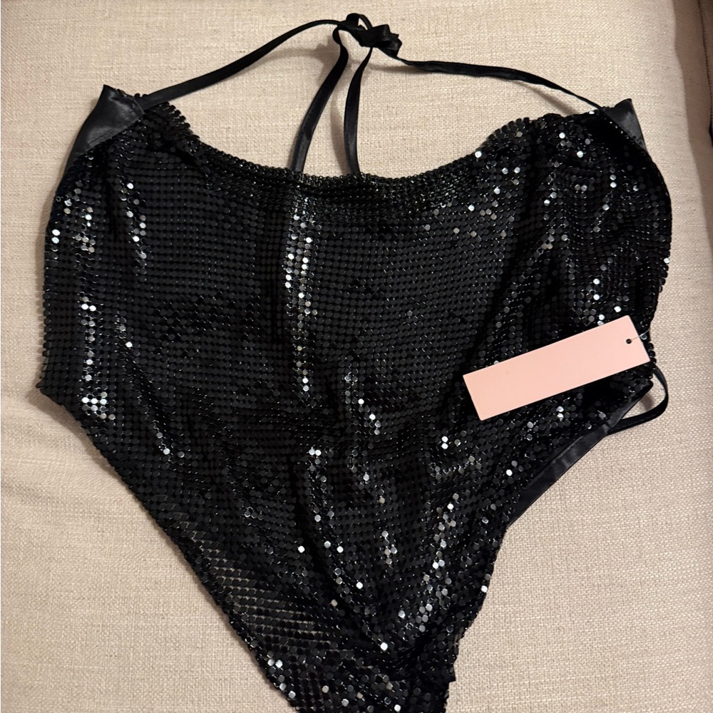 Black Sequin Women's Backless Top